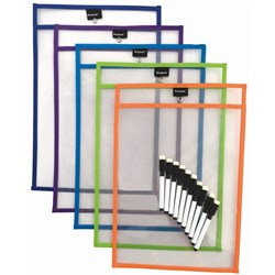 Protext Rewritable Pockets A4 With Black Markers Assorted Pack of 10
